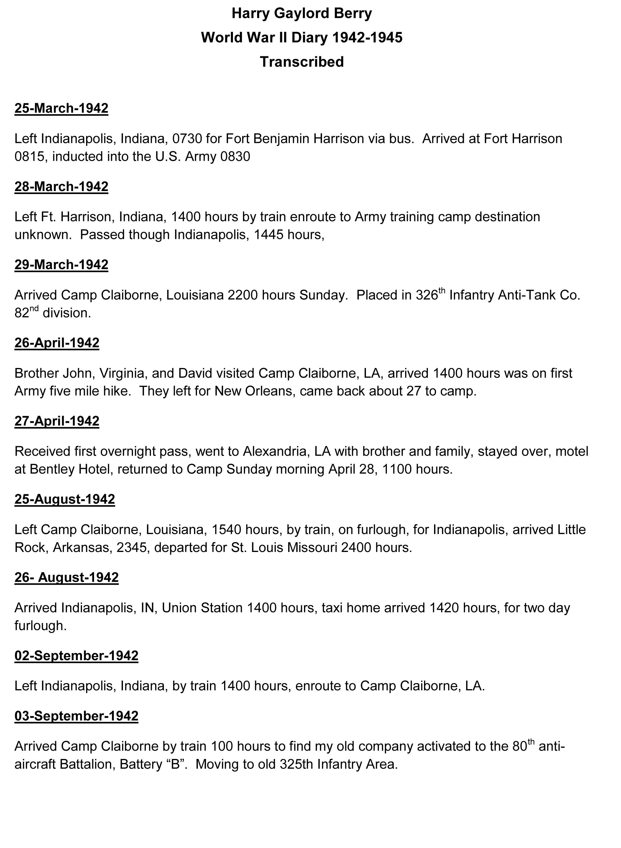 S/Sgt. Harry G. Berry's War Diary 1942-1945
